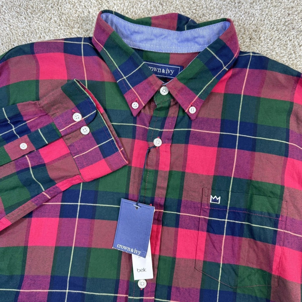 Crown‎ Ivy Men Plaid Button Down Shirt Long Sleeve Classic Fit Rous Red XL NWT